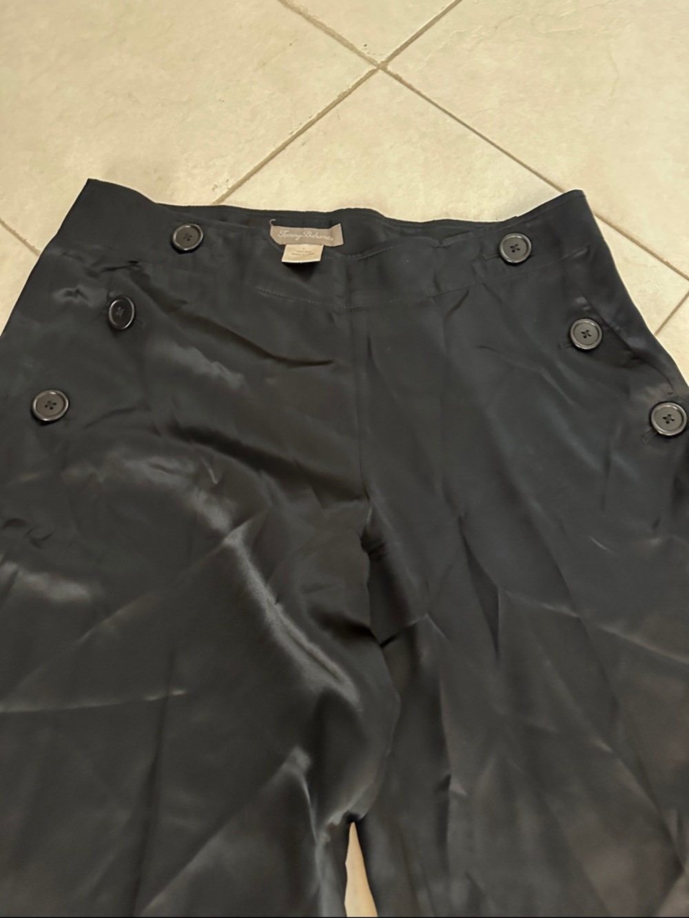 Tommy Bahama Black Sailor-Button Wide-Leg Pants